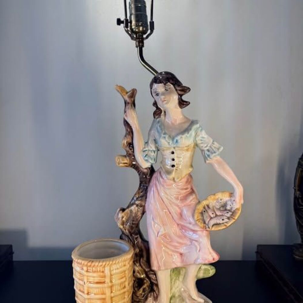 Capodimonte Italian Porcelain Figural Table Lamp - Fisherwoman / Peasant Girl Vi